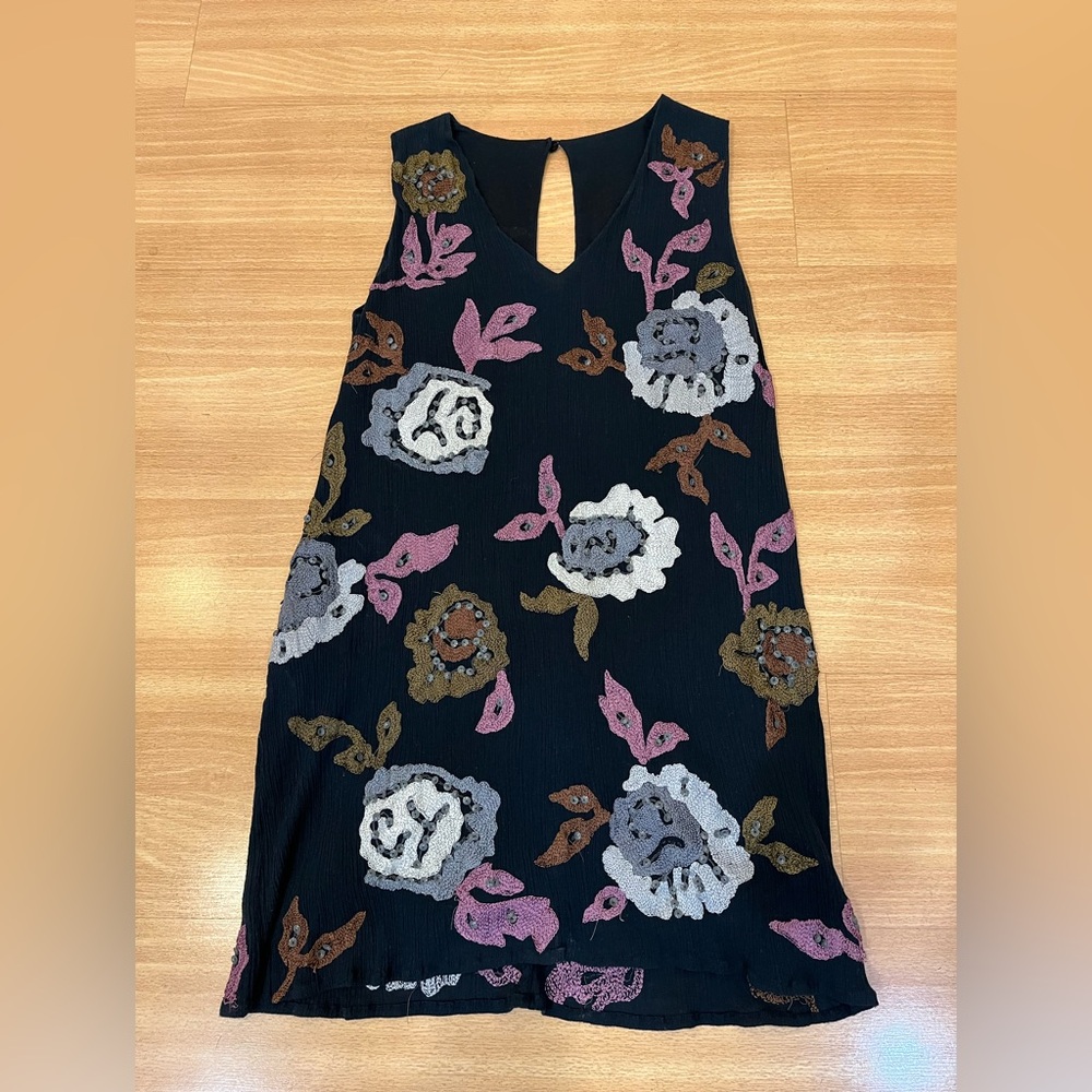 Free People Floral Embroidered Navy Dress